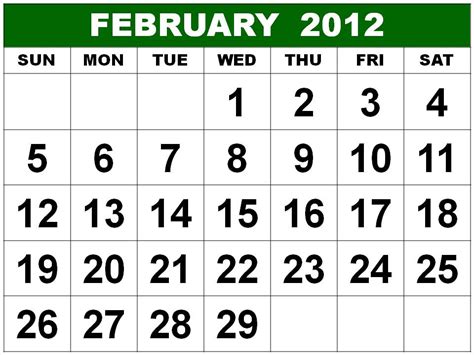Feb 2012 Calendar